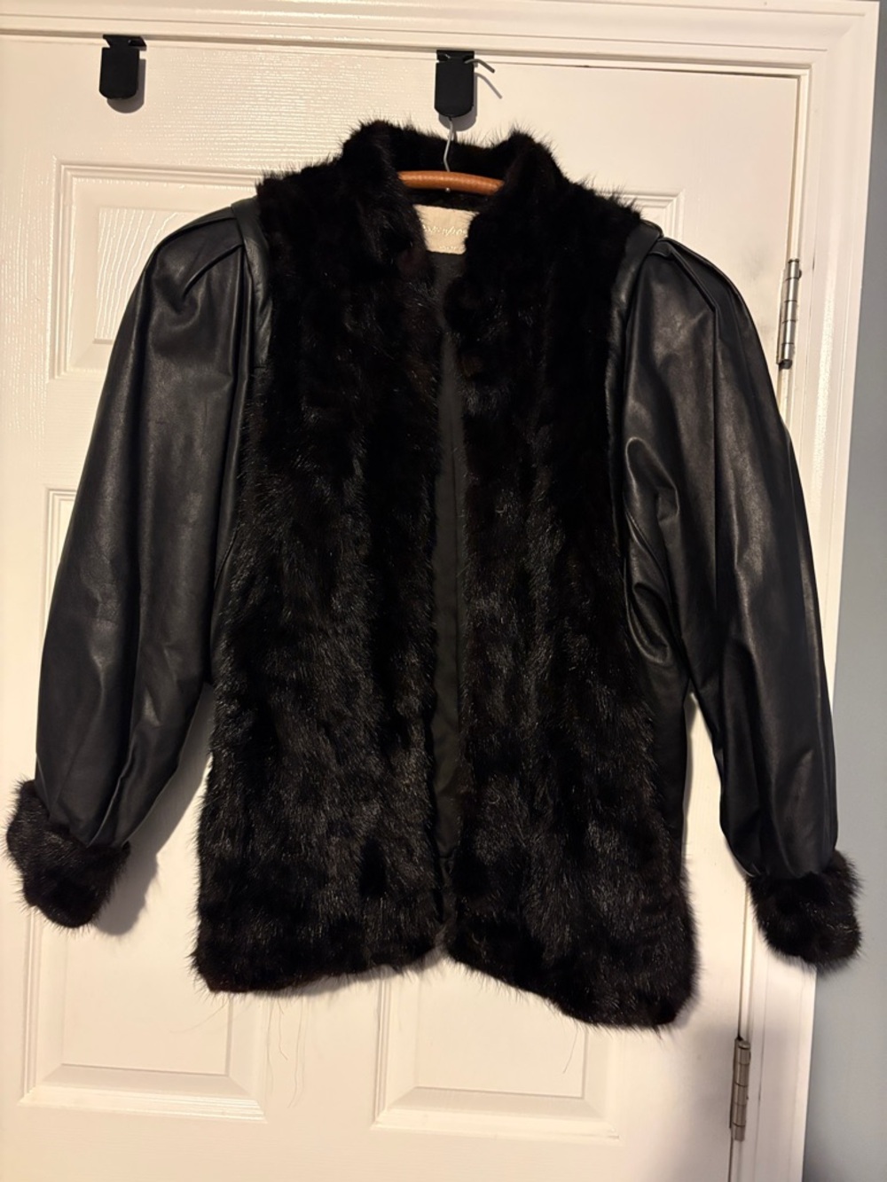 Black Fur Trim Leather Jacket - Women